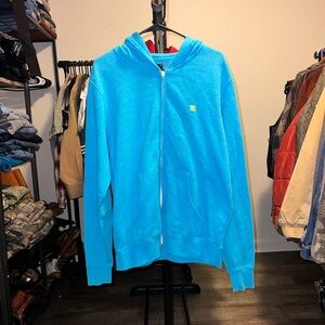 Early 2000s DC Men's Blue Zip-Up Hoodie Size Large